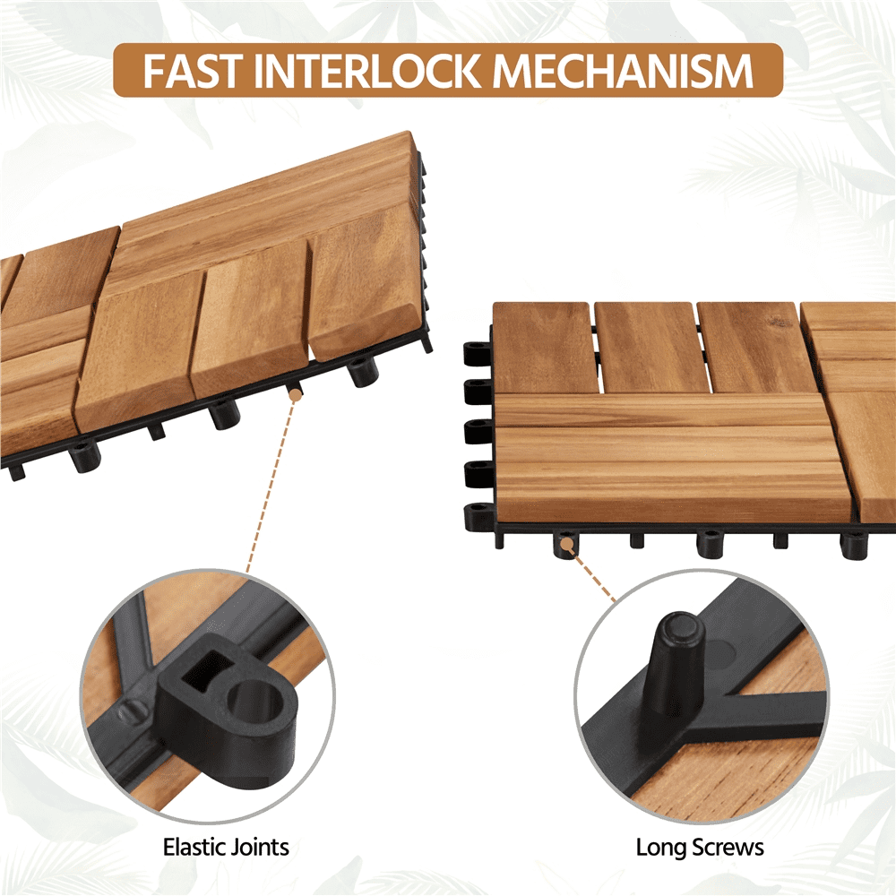 Renwick Pack of 10 Waterproof Interlocking Deck Tiles for Outdoor & Indoor 12.5″ W × 12.5″ L, Wood
