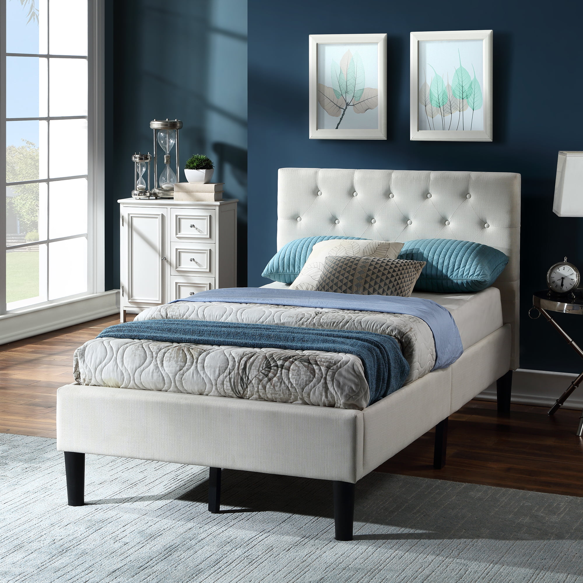 Upholstered Linen Platform Bed Frame, King Bed Frame Black Friday Deals