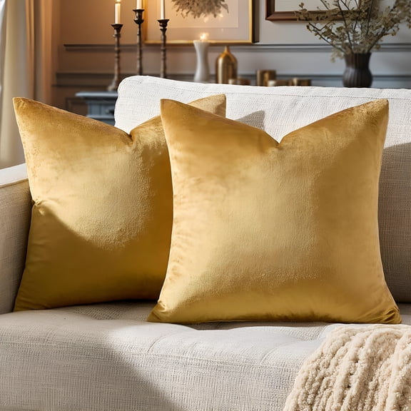 AUQ 2026 New Golden Throw Pillow Covers 18X18 Decorative Velvet Cushion Covers Pack of 2 Pillowcase for Sofa 18X18 Pillow Cover for Couch,Bed,Chair,Sofa,Home