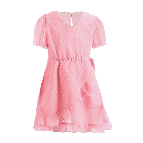 Fesfesfes Pink Cute Princess Dress Parent-child Dress V-neck Irregular Swing Holiday Mother-daughter Family Matching Dress Mommy And Me Boho Beach Dress