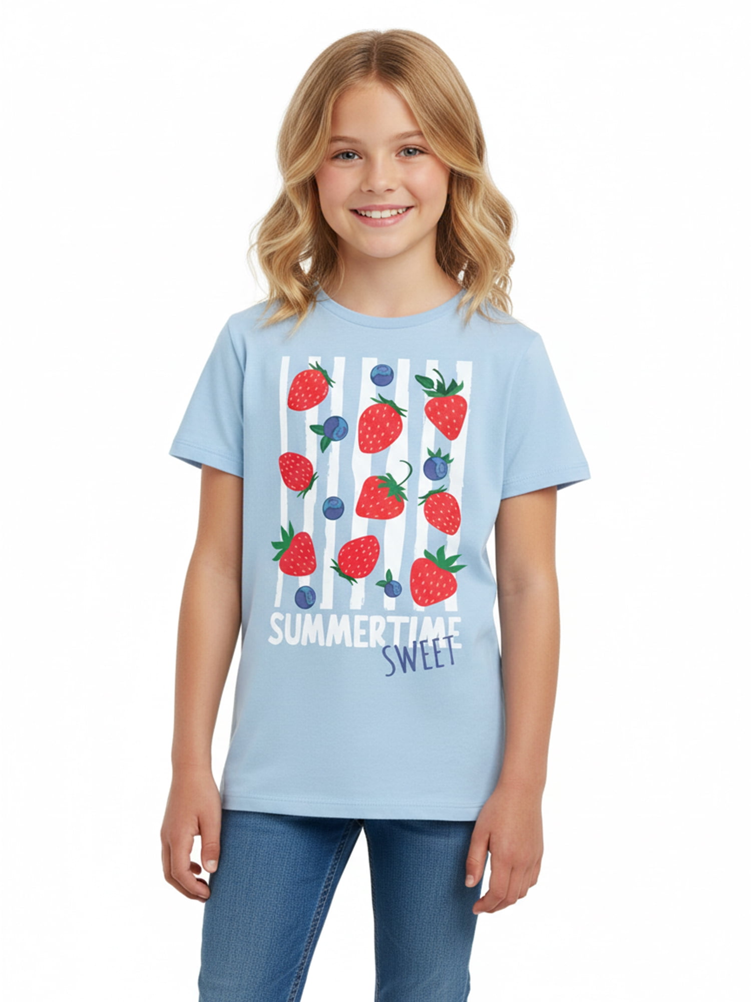Wonder Nation Girls Berry Cute Graphic Tee with Short Sleeves, Sizes 4-18