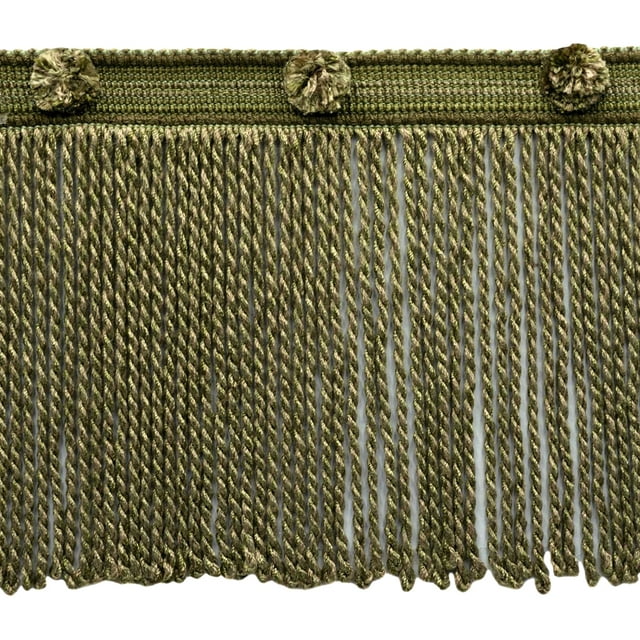6" (15cm) long Heirloom Collection Contemporary Header with Pompom Bullion Fringe Trim (Style# BFHR6), Dark Brown Green Multicolor (Color# 61601) Sold By The Yard (36"/3 ft/0.9m)