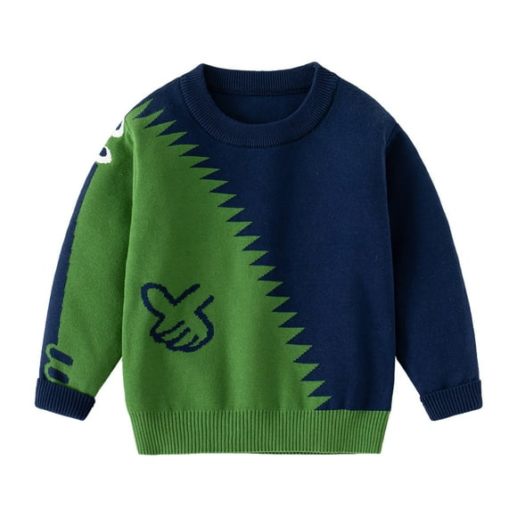 Splozh Chandail en Tricot Épais pour Tout-Petits Garçons Filles Hiver Manches Longues Dinosaure Dessin Animé Chandail en Tricot Base Chaud Chandail d'Hiver pour Enfants Vêtements Vert, 4-5 Ans