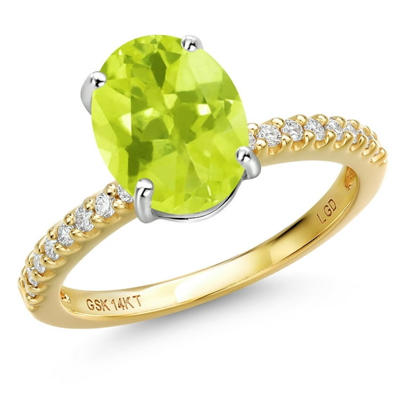 Gem Stone King 14K Two Tone Gold Yellow Lemon Quartz and Lab Grown Diamond Engagement Ring for Women | 2.16 Cttw | Oval 10X8MM | Gemstone Birthstone | Size 7