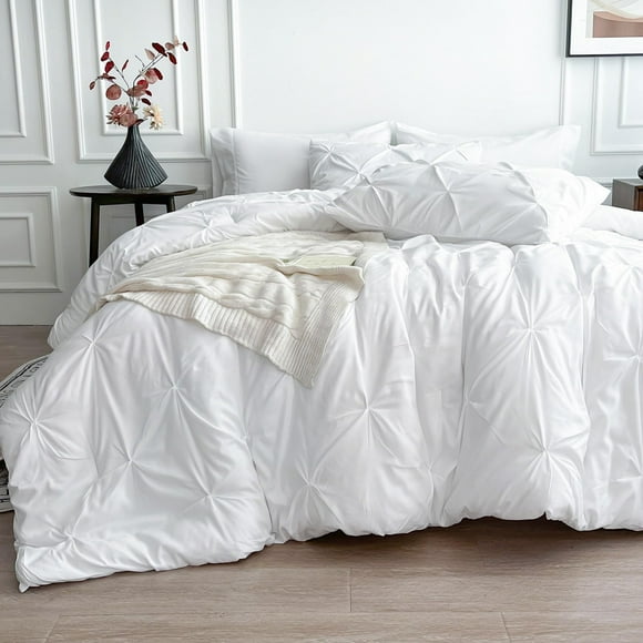 Juego de ropa de cama Maple & Stone tamaño matrimonial con edredón, 7 piezas - Blanco
