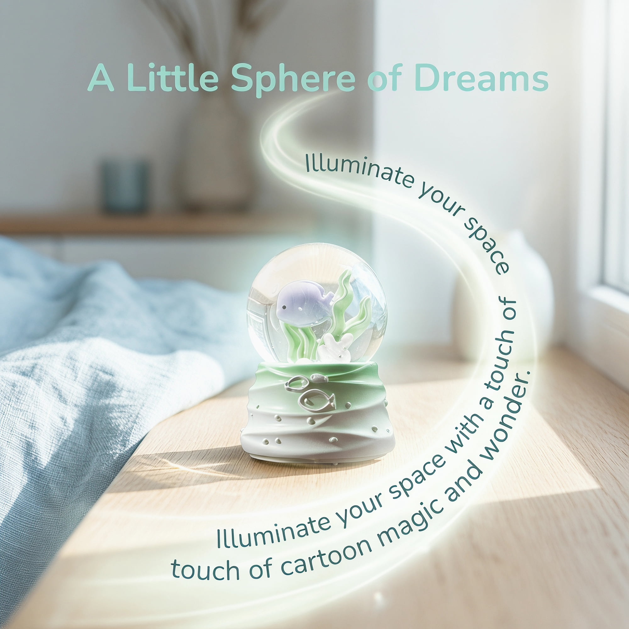 Unique Bargains Cute Cartoon Light Up Crystal Ball Mini Resin Figurine Snow Globe Green
