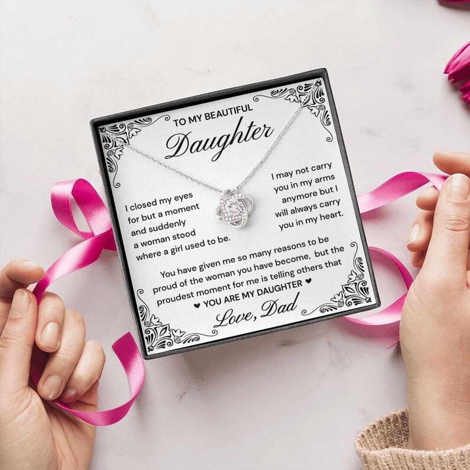 Daughter Gift Jewelry from Dad Grow up Daughter Necklace Woman Graduate Birthday Wedding Chrismas Her, Gold Love Knot Necklace