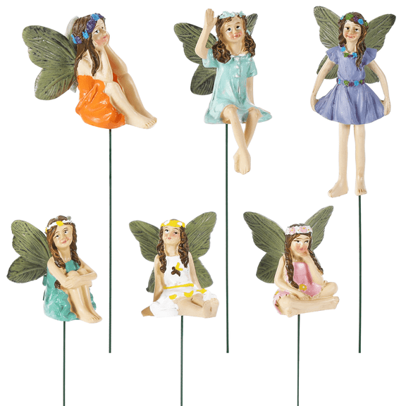 6 PCS Miniature Fairy Garden Accessories, Resin Fairy Statue with Wings & Vibrant Dresses, Easy Installation for Indoor Outdoor Pot