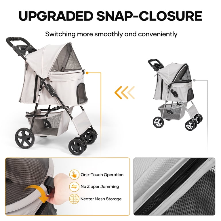Naipo Pet Dog Stroller, Gray, One-Click Folding, Up to 35 lbs photo 4