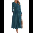thumbnail image 1 of Vestido de Otoño Informal para Mujer, de Larga, Cuello en V, Cintura Elástica, Ligero, para Invitadas de Boda, con Bolsillos Verde Pavo Real S, 1 of 10