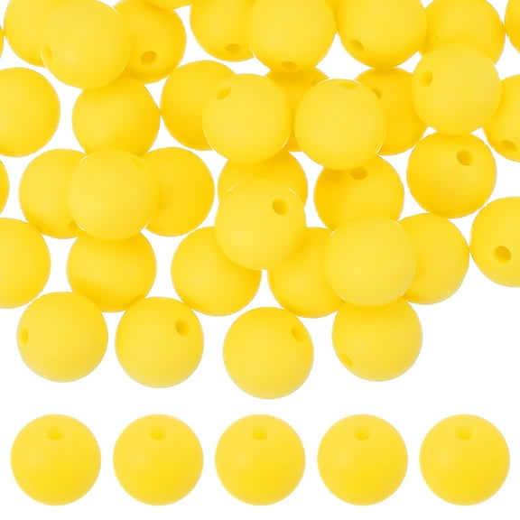 Uxcell 60 Pcs Silicone Beads, 9mm Round Focal Beads Candy Color Bulk Loose Bead for Keychain Bracelet Necklace Pens Making DIY Crafts Supplies, Yellow