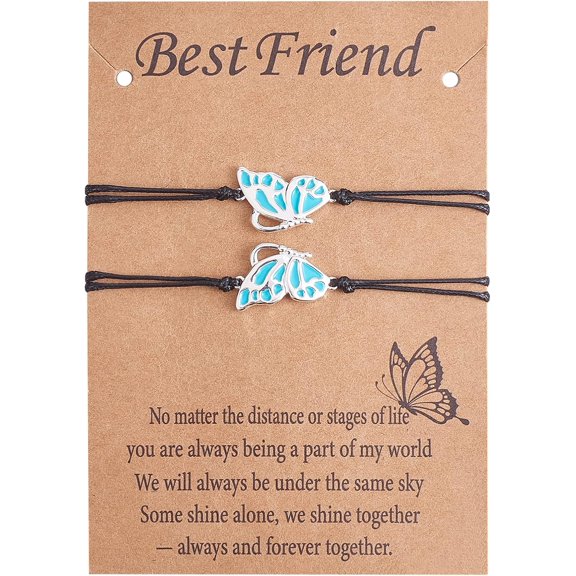 2Pcs White Brass Enamel Butterfly Link Bracelets Set Adjustable Couple Bracelets for Lovers Best Friends Platinum 4-3/4~10-1/4 inch(12cm)