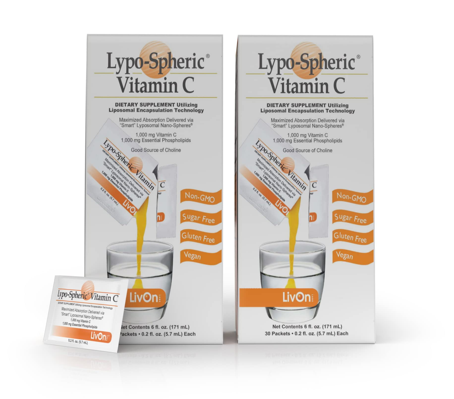 LypoSpheric Vitamin C 2 Cartons (60 Packets) 1,000 mg Vitamin C