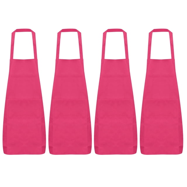 Unique Bargains 4pcs Kitchen Cooking Aprons 75x65cm Polyester Artist Painting Apron with 2 Pockets for Women Men Chef, Rose Red