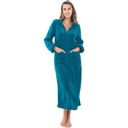 

Alexander Del Rossa Women s Robe Zip Up Fleece Bathrobe with Two Large Front Pockets Ocean Depth Medium