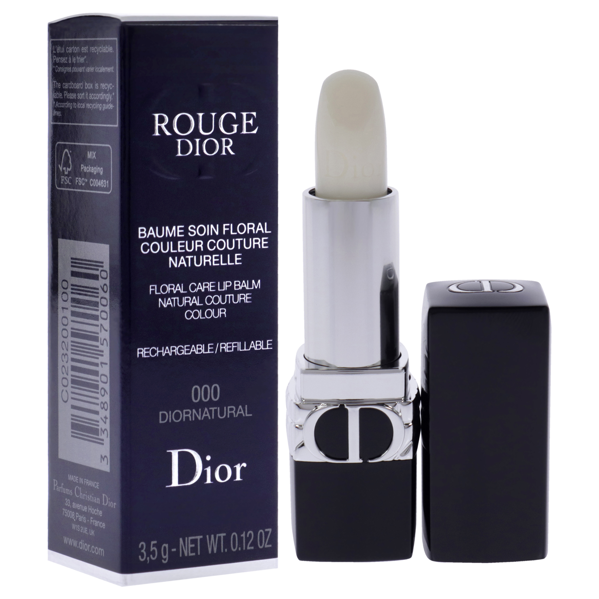 Christian Dior Rouge Dior Floral Care Lip Balm Satin - 000 Diornatural , 0.12 oz Lip Balm (Refillable)