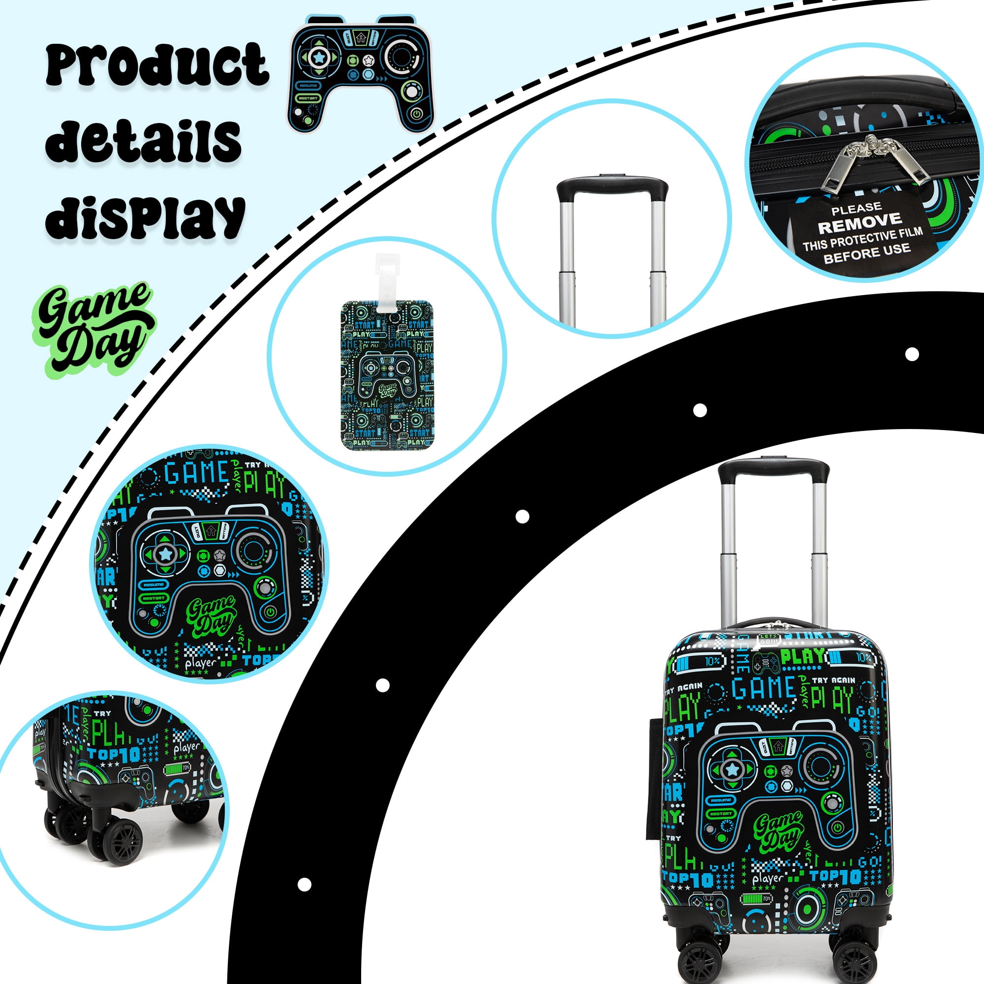 Kids Carry on Luggage Sets for Boys Suitcases with Wheels Hardshell Travel Essentials with Travel Pillow Duffle Bag 16 Inch