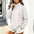 thumbnail image 2 of Lenpel Sweatshirts for Women Fall Mock Neck Long Sleeve Tops Oversized Solid Color Casual Loose Warm Pullover(White,Medium), 2 of 7
