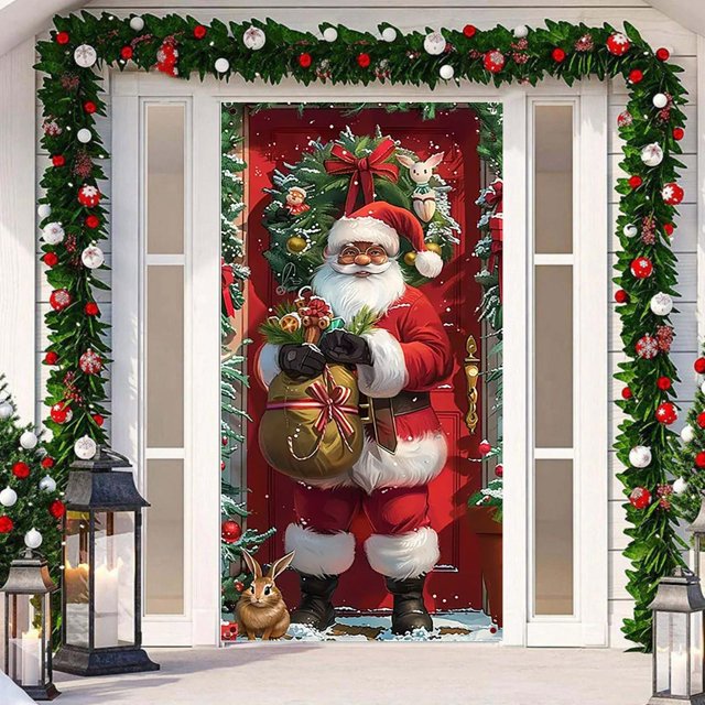 WIFKLSIIPG Rideau de Porte Festif de Noël pour Maison Design Élégant Rouge et Vert pour Entrées Salons et Fêtes