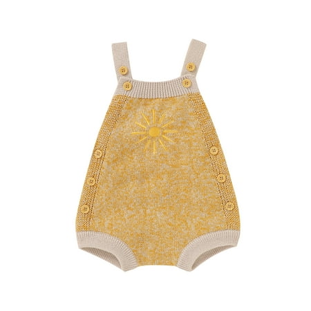 

Franhais Breathable Baby Girls Boys Romper Sweet Style Infant Summer Creative Sun Embroidery Sleeveless Knitted Suspender Jumpsuit