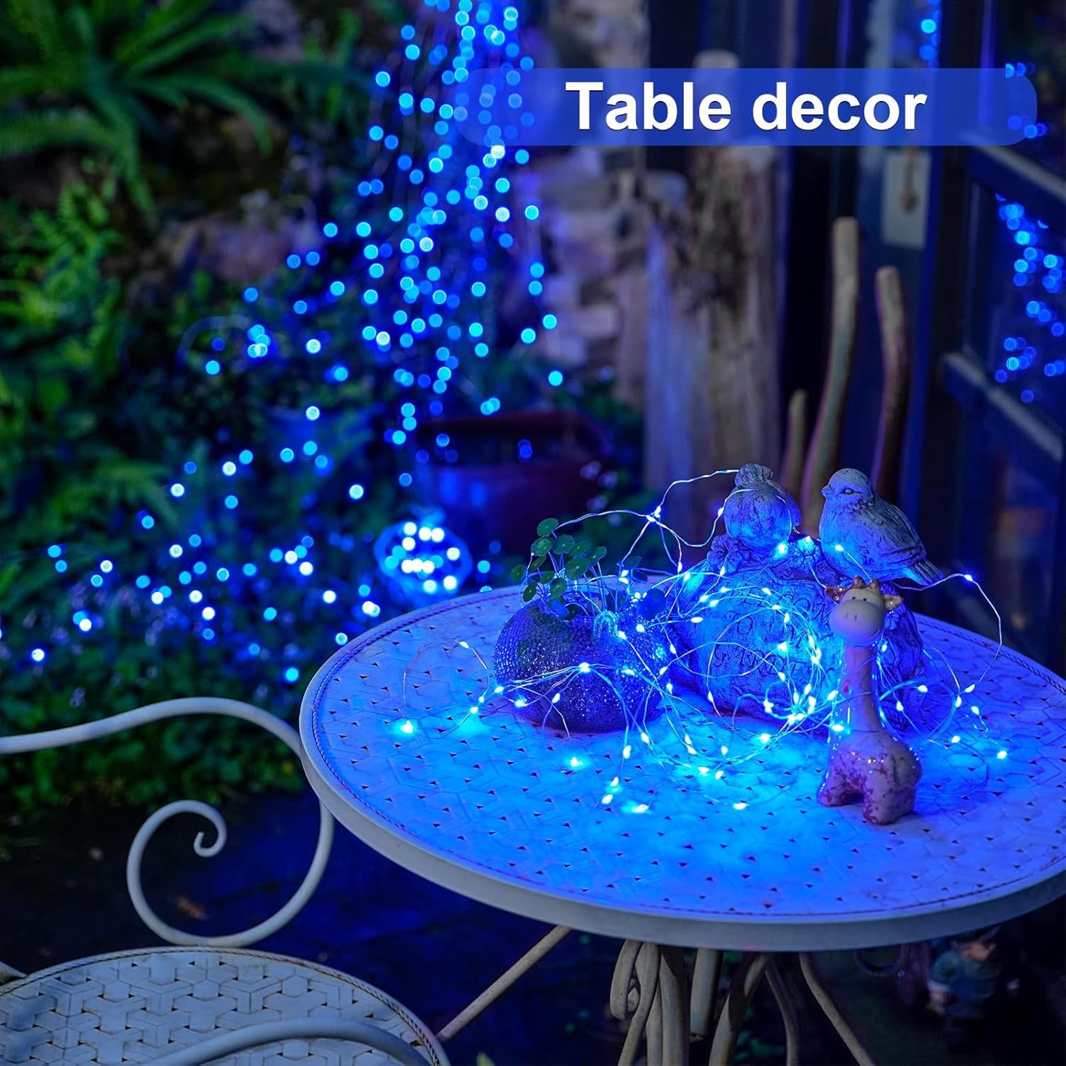 2 Pack Blue Solar String Lights Outdoor Waterproof, Each 33ft 100 LED Solar Fairy Lights, 8 Modes Copper Wire Mini Christmas Light for Outside Patio Garden Tree Christmas Decorations