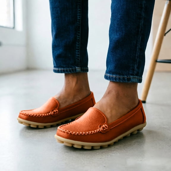 Women Casual Slip On Flats Loafers, Soft Cushioned Sole Comfort Footwear For Walking Shopping Office Daily Outfits Orange 8.5