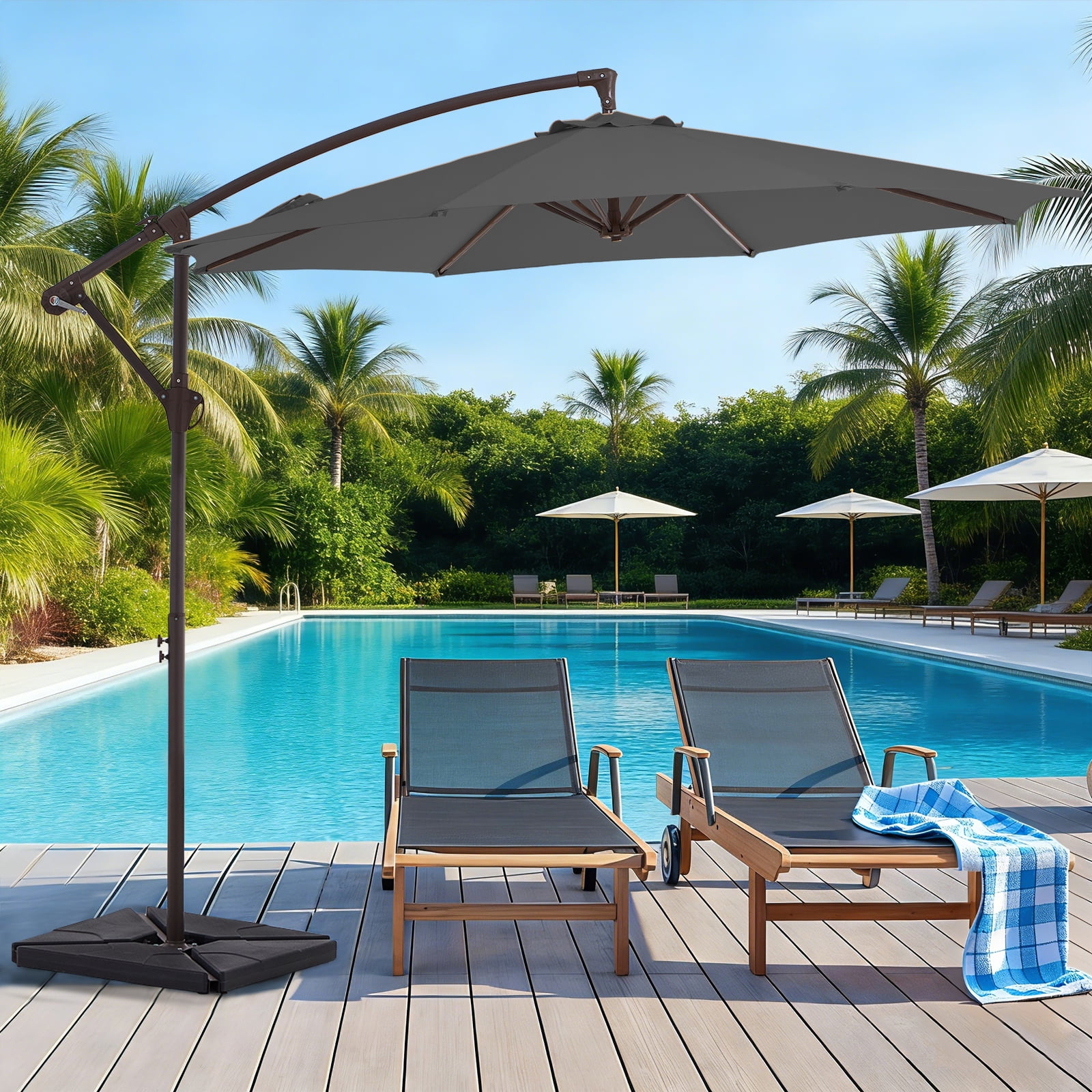 JUSTLET 10ft Heavy Duty Patio Hanging Offset Cantilever Patio Umbrella W/ Base Included, Gray