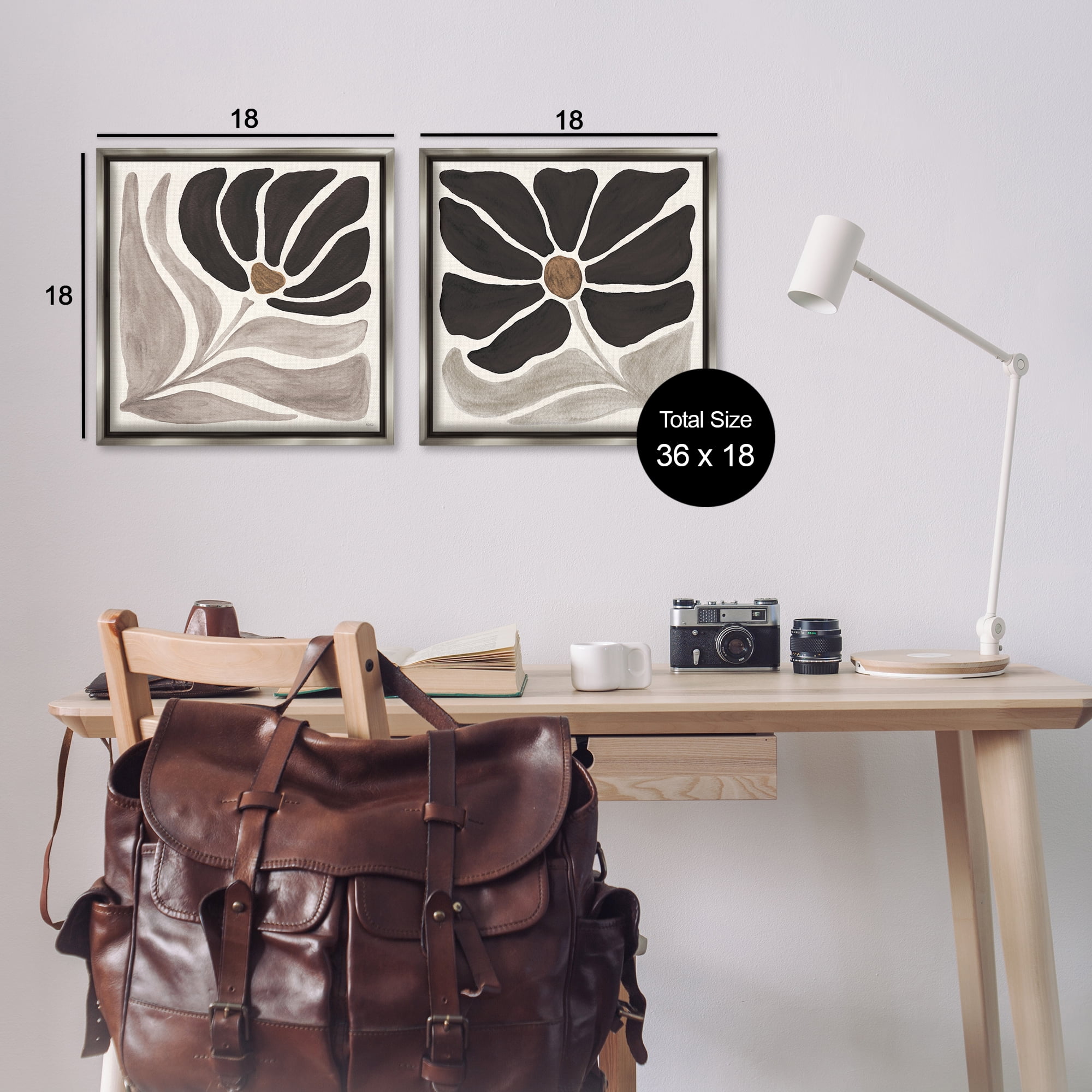 Stupell Industries Large Modern Flower Plants & Flowers Painting Gray Floater Framed Canvas Art Print Wall Art, 18 x 18, Set of 2