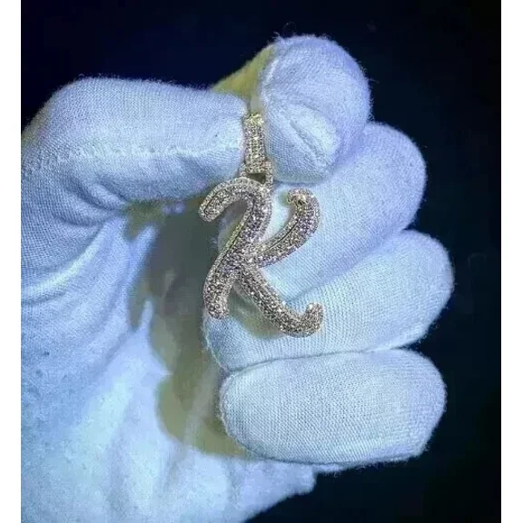 4TCW Round Cut Lab Created Diamond Custom "K" Letter Men's Pendant in 14K White Gold Plated