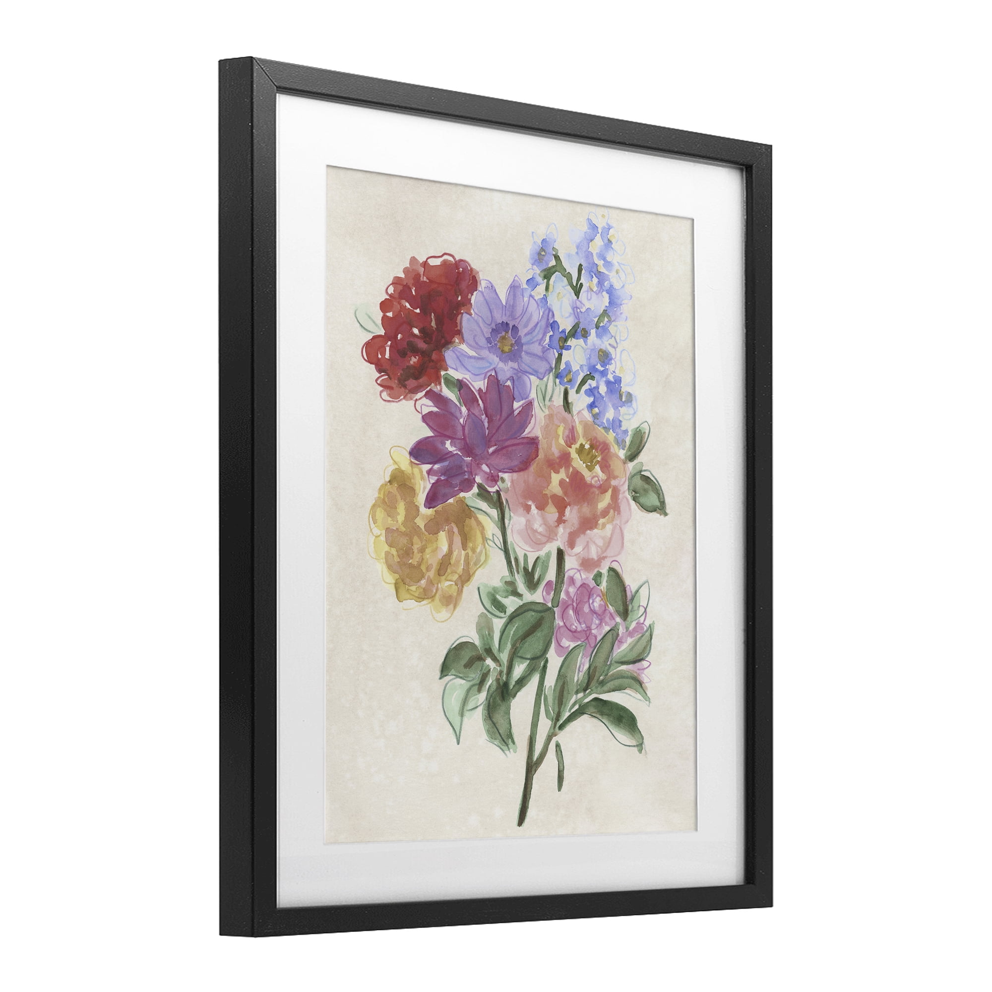 Stupell Industries Blooms On Parchment Black Framed Print Under Glass, design by June Erica Vess