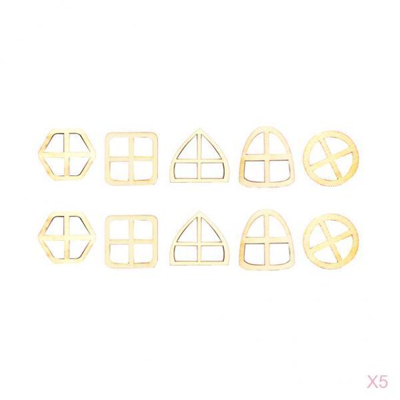5x 10pcs Unfinished Wood Cutout - Window Shaped Wood Pieces Wood Cutouts for Crafts