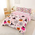 thumbnail image 2 of Manfei Halloween Kawaii Witch Hat Ghost King Size Comforter Sets 3pcs, Cute Pumpkin Cobweb Star Pattern Comforters King Size, Light Pink Black,Pink Reversible,1 Comforter and 2 Pillowcases, 2 of 6