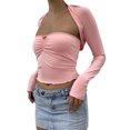 thumbnail image 3 of xiaxaixu Women's Spring Autumn Crop Tops Solid Color Long Sleeve Square Neck Slim T-shirt, 3 of 5