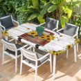 thumbnail image 2 of Sunflower Truck Table Cloths for 5 Foot Rectangle Tables, Summer Botanical Elegant Pastoral Floral Wooden Patio Waterproof Elastic Fitted Tablecloths, Washable Rectangular Table Cover for Camping, 2 of 8