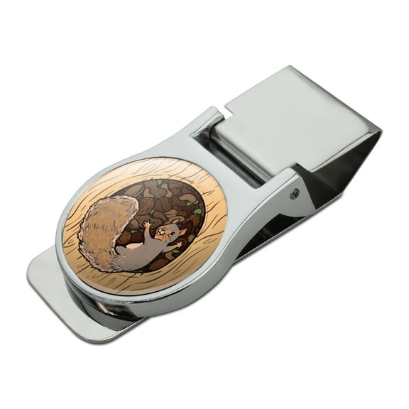 Squirrel Protecting His Nuts Satin Chrome Plated Metal Money Clip