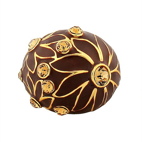 Fashion Alloy Yellow Gold-Tone Brown CZ Flower Floral Design Statement Cocktail Ring