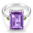 thumbnail image 2 of Gem Stone King 6.35 Cttw Purple Amethyst and Green Peridot Ring for Women | 925 Sterling Silver | Emerald Cut 14x10MM | Gemstone February Birthstone (Size 5), 2 of 4