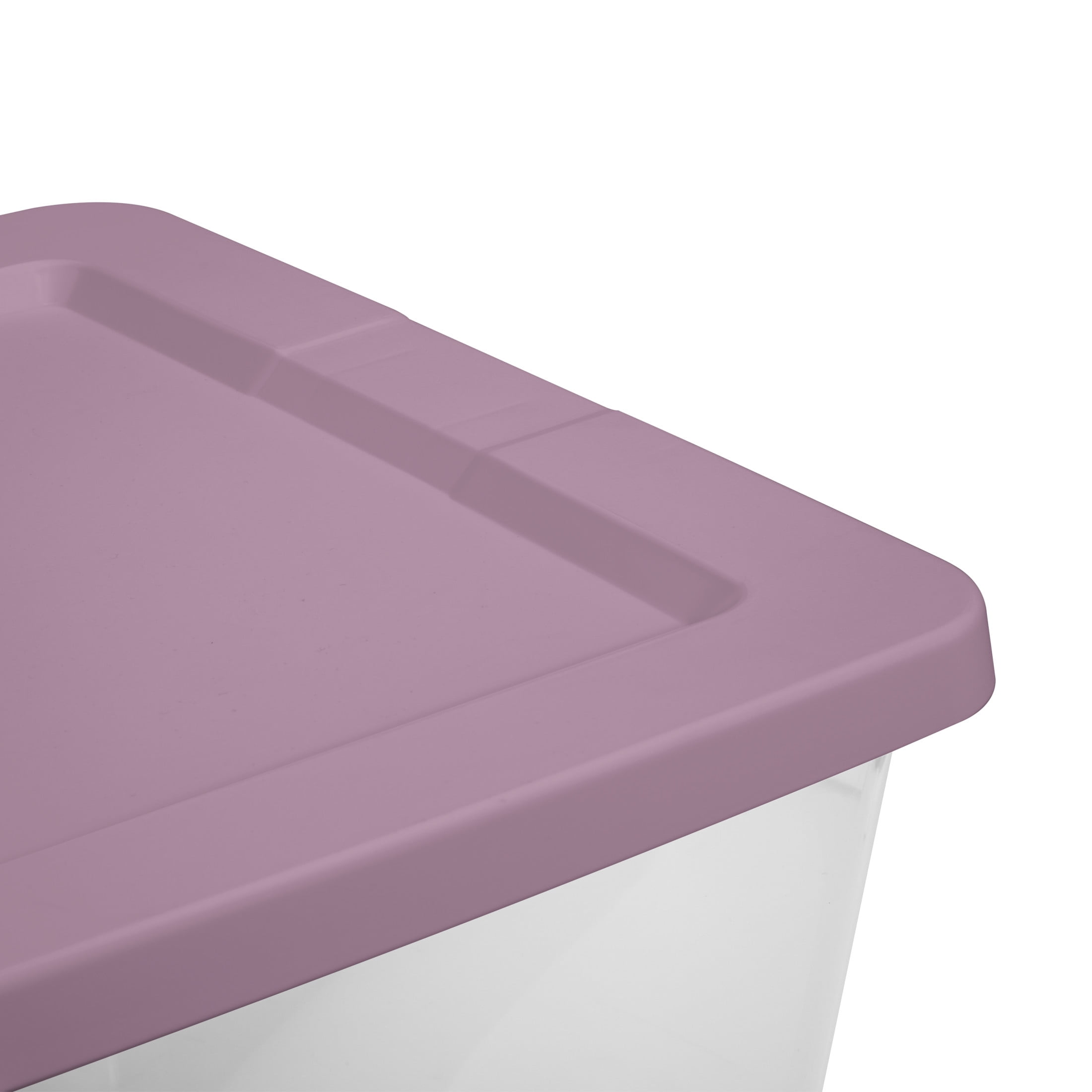 Sterilite Storage Bin, 58 Quart Clear Plastic Storage Container with Snap-On Lid, Purple, 8 Pack