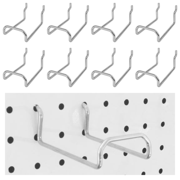 Square Pegboard Hooks - 8pcs Dual-Brace Flat L Racks for 1/4 Peg Boards Hanging Storage - Heavy Duty Big Tool Hangers for Hammer Plier Power Drill Garage Workshop Shed Accessories (Silver)