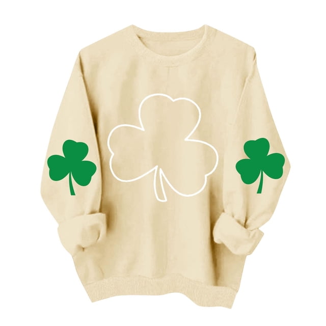 Suéteres de Manga Larga de Mujer con Cuello Redondo Impreso Suelto Casual para la Fiesta Del Día de San Patricio Y el Uso Diario