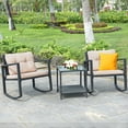 thumbnail image 4 of Costway 3PC Patio Rattan Conversation Set Rocking Chair Cushioned Sofa Garden Furniture, 4 of 10