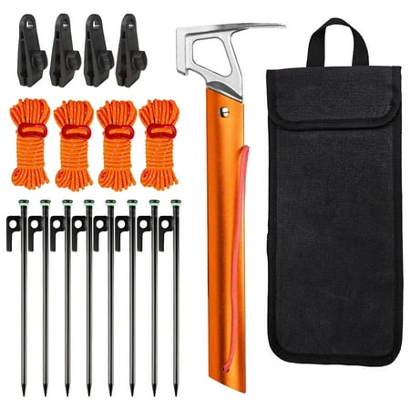 Duuclume Camping Tent Accessories Tent Accessories 8Pcs Tent Stakes 4Pcs Tent Rope 4Pcs Tent Clips Camping Mallet and Canvas Bag (Black)