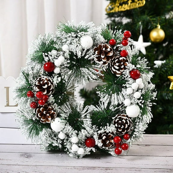 HomelyJoy 12in Outdoor Christmas Wreath Flocked with Berries, Elegant Rustic Front Door Decor, Weather-Resistant Holiday Wreath for Christmas Season