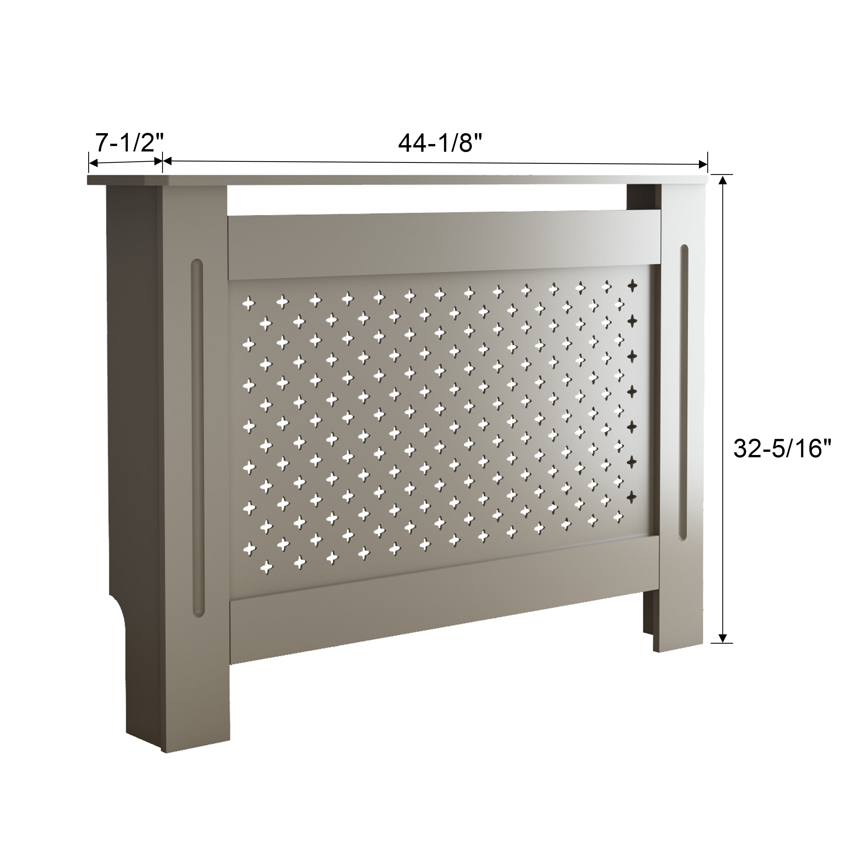 MDF Radiator Cover with Perforated Front Panel and Top Display Shelf, Natural Finish, 44.1 in W x 7.5 in D x 32.5 in H