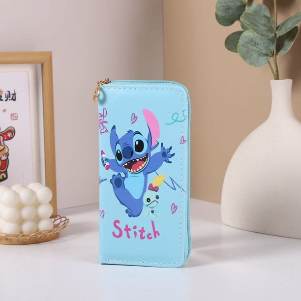 Monedero de dibujos animados de Lilo & Stitch de Disney de 20 cm, bolso de mano de Stitch, billetera larga de moda para niños, tarjetero de PU, abalorio de embrague, regalo de cumpleaños