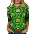 thumbnail image 2 of Xuyuer St Patricks Day Shirt Women Irish Shamrock 3/4 Sleeve Tshirts St Paddys Day Tee Tops St. Patrick's Day T-Shirts Crew Neck Spring Graphic Tee Tops Fashion Casual Pullover T-Shirt Top, 2 of 5