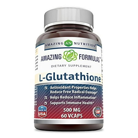 Amazing Formulas L-Glutathione 500mg 60 Vcaps - Antioxidant Properties Helps Reduce Free Radical Damage - Helps Reduce Inflammation - Supports Immune (Best Glutathione Injection Whitening Brand)