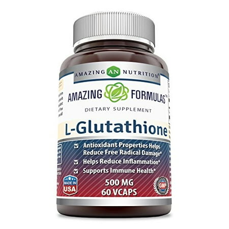 Amazing Formulas L-Glutathione 500mg 60 Vcaps - Antioxidant Properties Helps Reduce Free Radical Damage - Helps Reduce Inflammation - Supports Immune (The Best Glutathione Supplement)