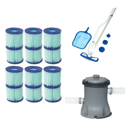 Bestway Type VII/D Cartridges (6 Pack) + Pool Cleaning Kit + Pool Filter (Best Way To Clean After Bowel Movement)