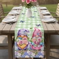 thumbnail image 4 of Blue Purple Gnomes Table Runner - 90 Inch Long Spring Hydrangea Flower Leaf Green Plaid Cotton and Linen Blended Dress Scarves Farmhouse Table Runner for Kitchen Dining, Coffee Table, 13" x 90", 4 of 8